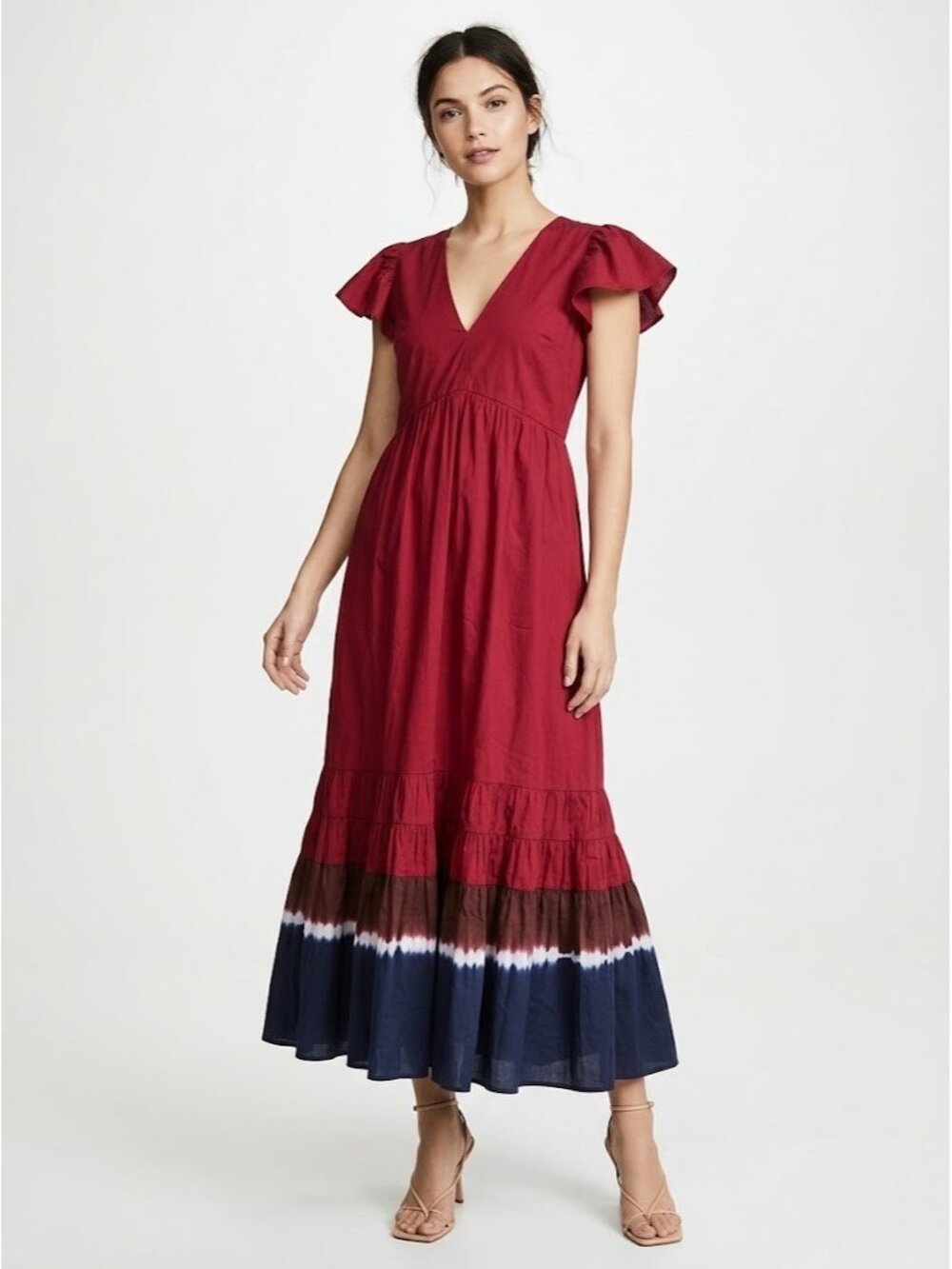 NWT Sachin & Babi Paloma Maxi in Rose Red Tie Dye Hem Cotton Dress 6